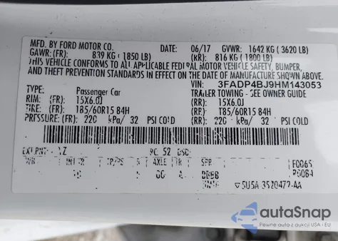 2017 Ford Fiesta Se from USA, damaged, VIN 3FADP4BJ9HM143053